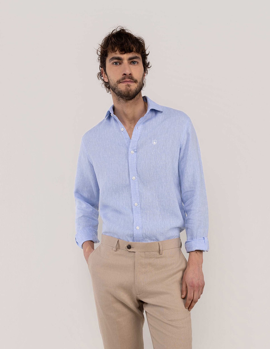 Camisa/sobrecamisa casual de lino manga larga para hombre