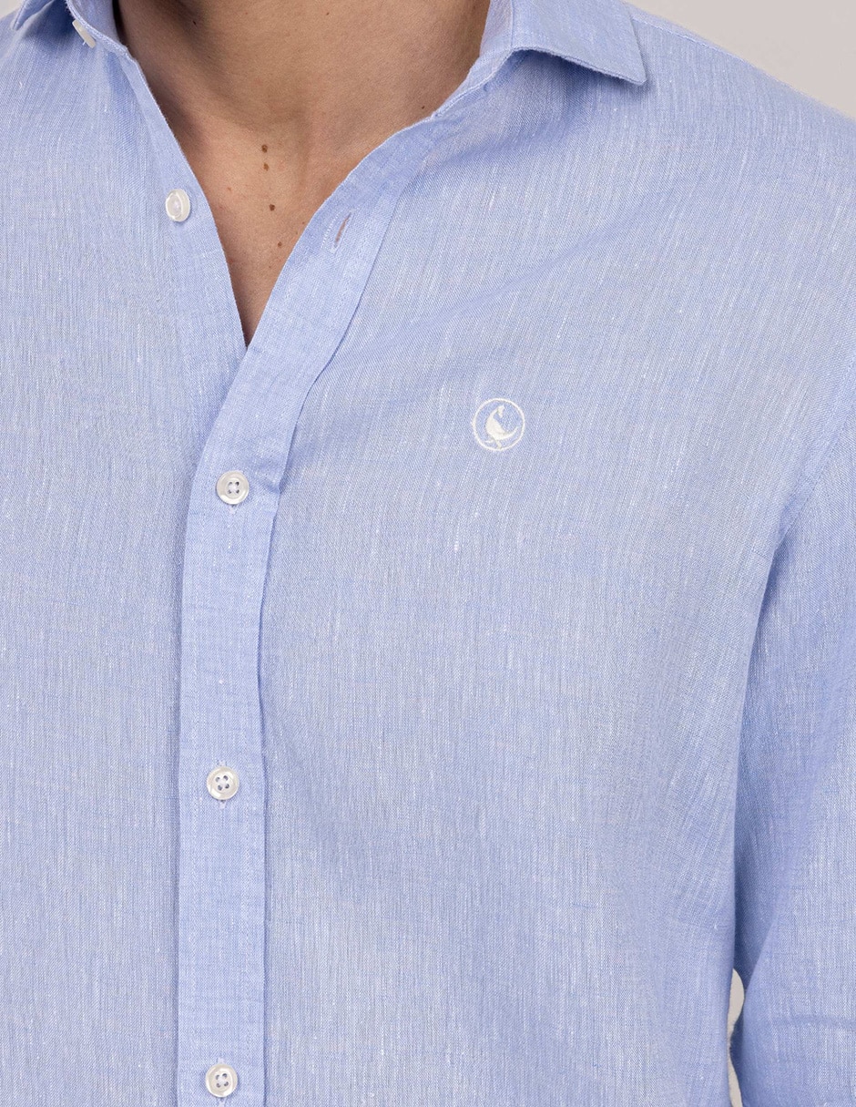 Camisa/sobrecamisa casual de lino manga larga para hombre 4