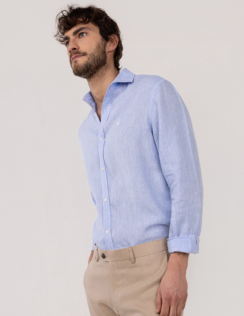 Camisa/sobrecamisa casual de lino manga larga para hombre 5