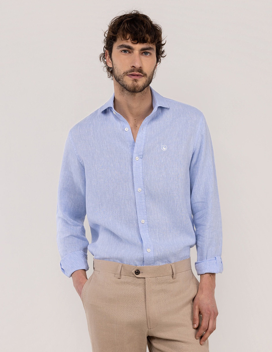 Camisa/sobrecamisa casual de lino manga larga para hombre 3
