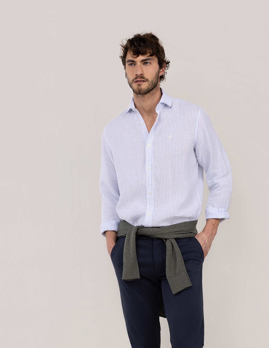 Camisa casual El Ganso de lino manga larga para hombre