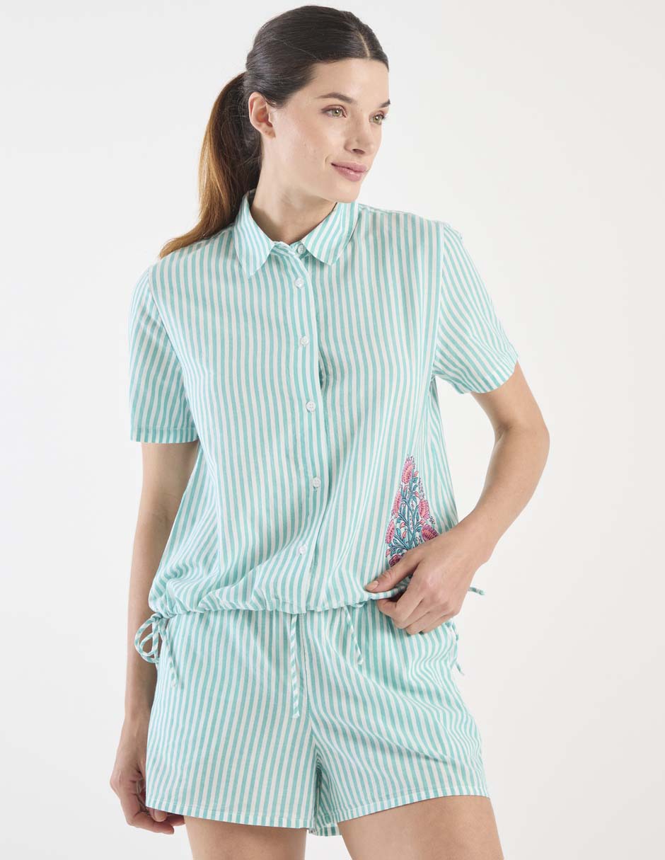 Playera pijama estampado a rayas para mujer Playera pijama estampado a rayas para mujer