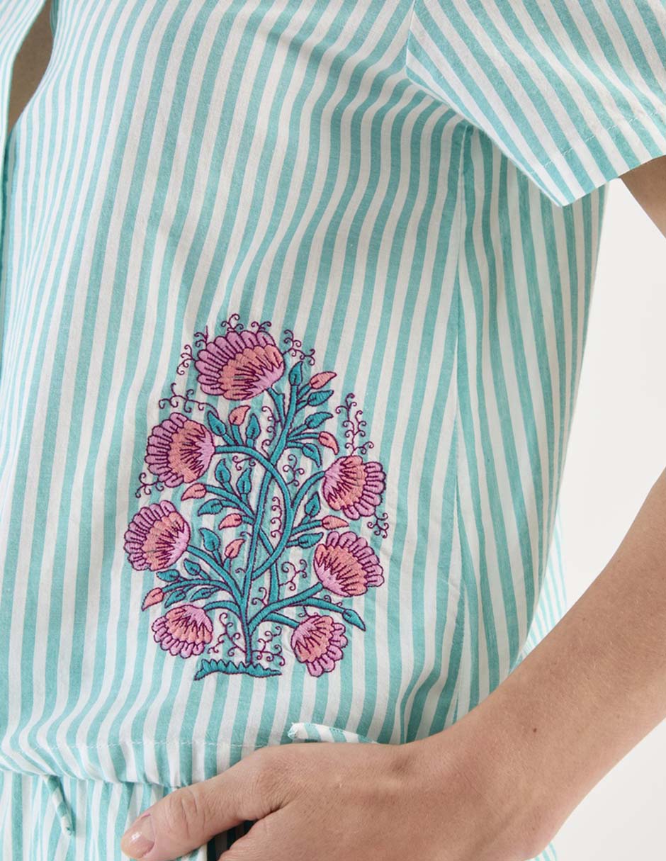 Playera pijama estampado a rayas para mujer
