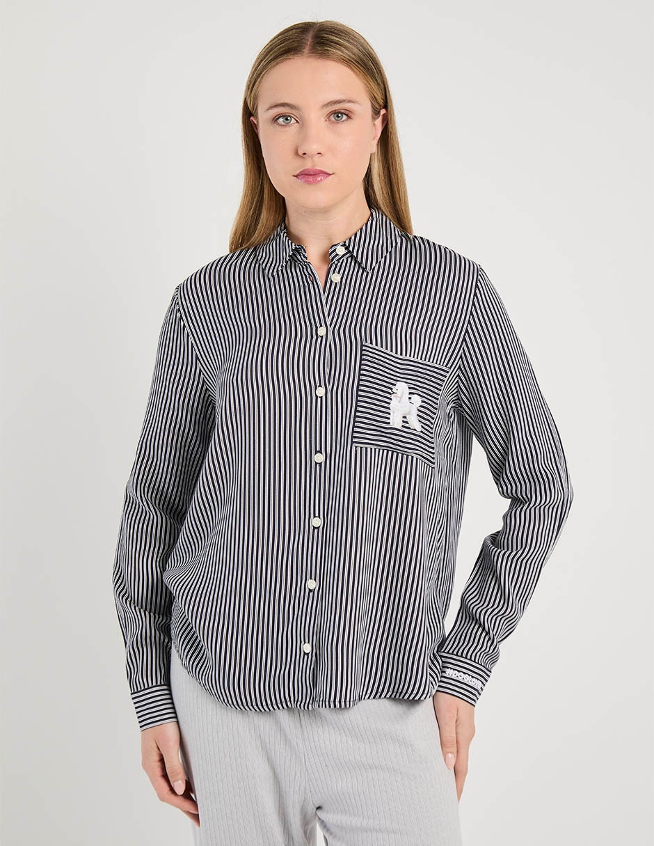 Playera pijama estampado a rayas para mujer
