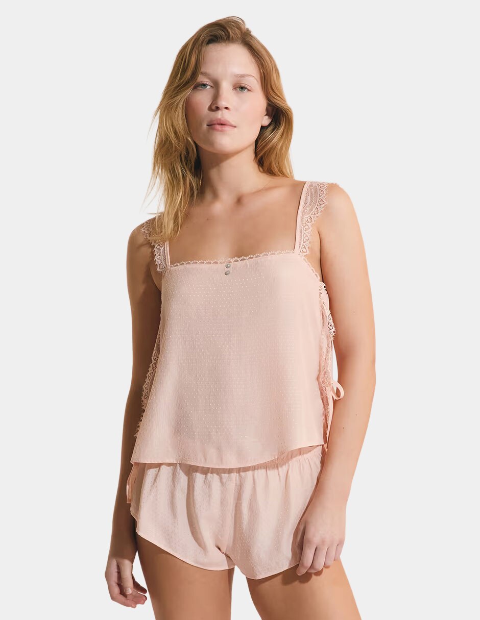Playera pijama estampado lunares para mujer 4