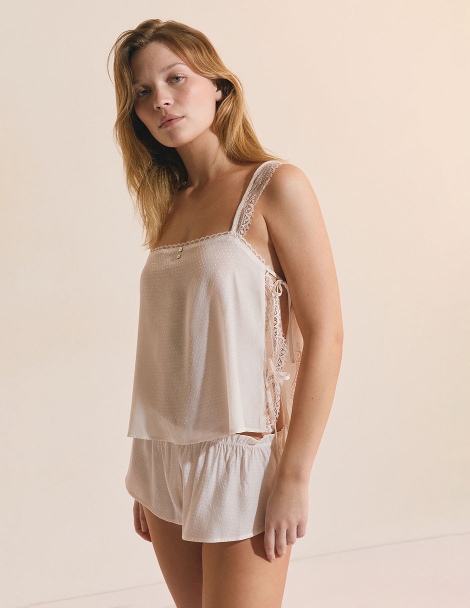 Playera pijama estampado lunares para mujer 9
