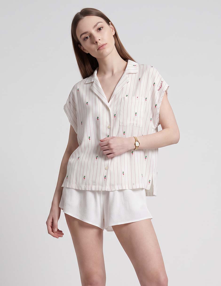 Playera pijama estampado a rayas para mujer Playera pijama estampado a rayas para mujer