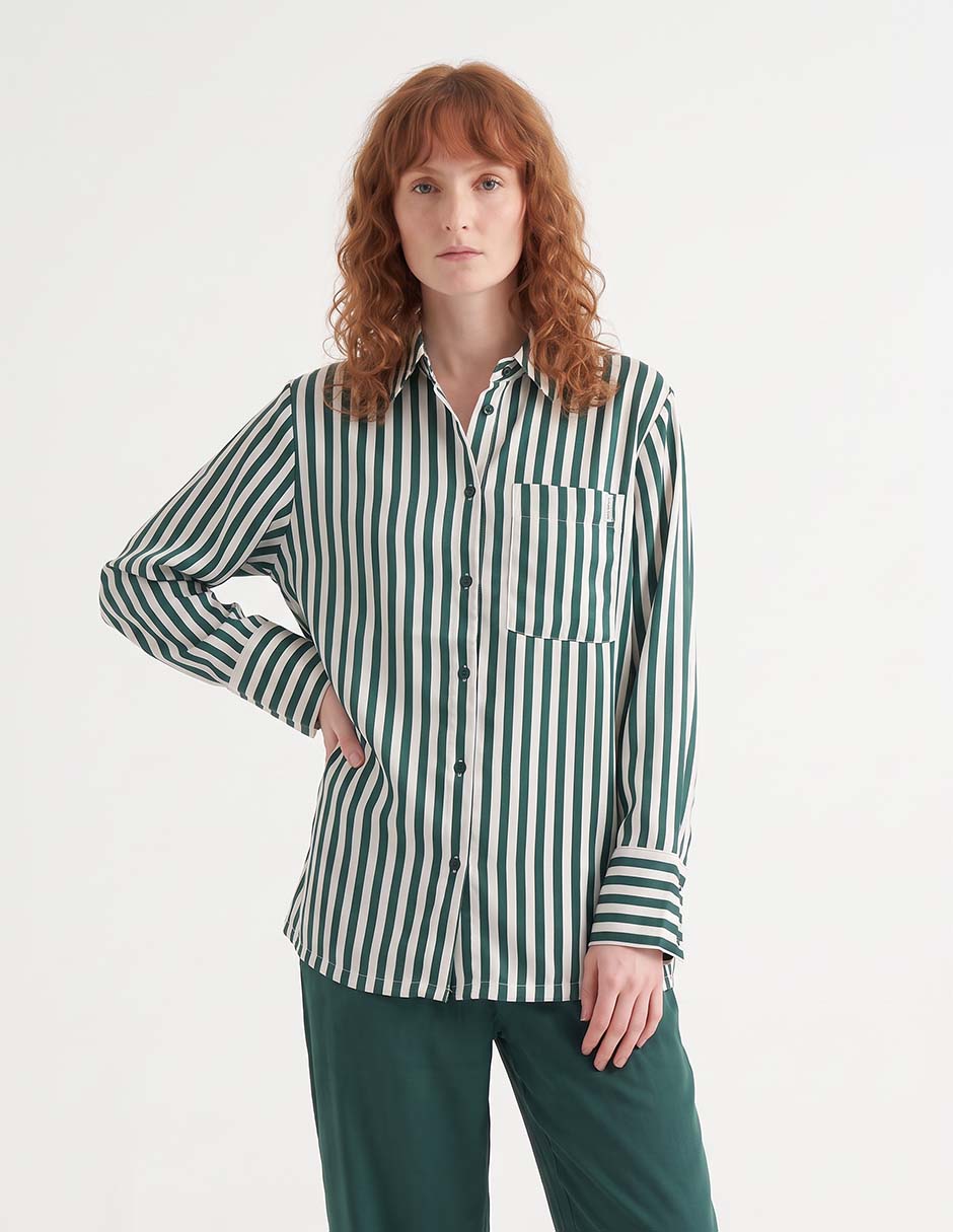 Playera pijama estampado a rayas para mujer Playera pijama estampado a rayas para mujer