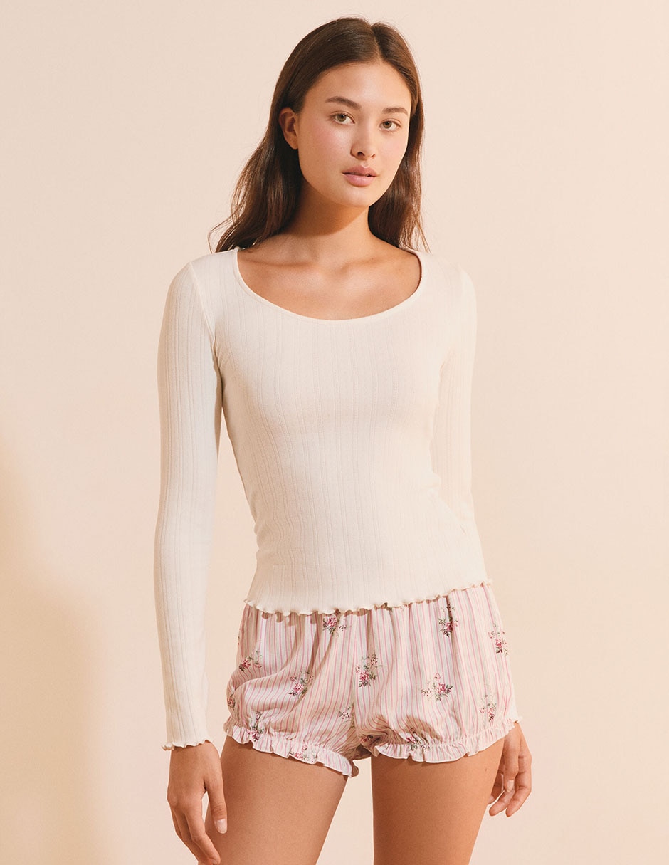 Playera pijama estampado a rayas para mujer Playera pijama estampado a rayas para mujer