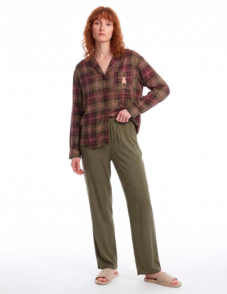 Playera pijama estampado a cuadros para mujer