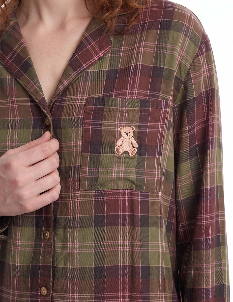 Playera pijama estampado a cuadros para mujer